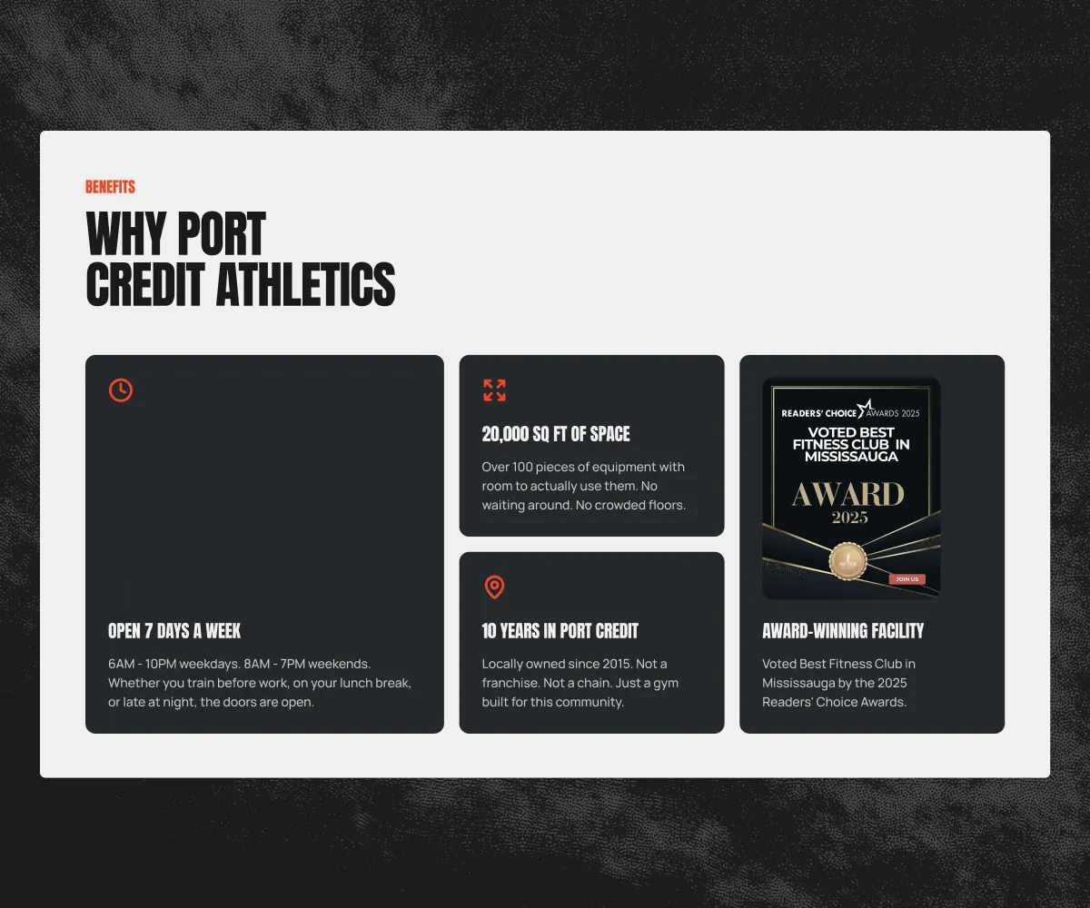 Port Credit Athletics homepage redesign frame 2
