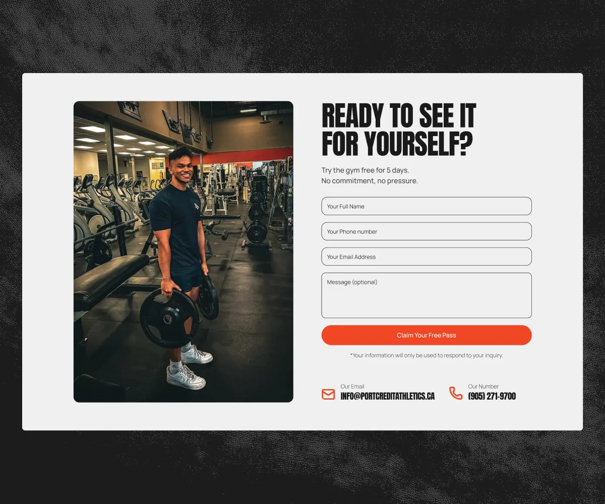 Port Credit Athletics homepage redesign frame 5