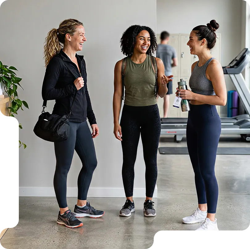 Members chatting at a fitness studio